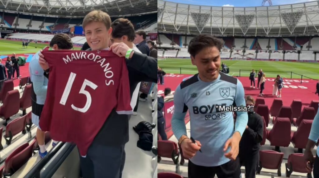 «Τι κάνετε; Η κοπέλα μου είναι από τα Μελίσσια» – Απίθανος φίλαθλος της Γουέστ Χαμ μιλάει ελληνικά στον Μαυροπάνο και γίνεται viral